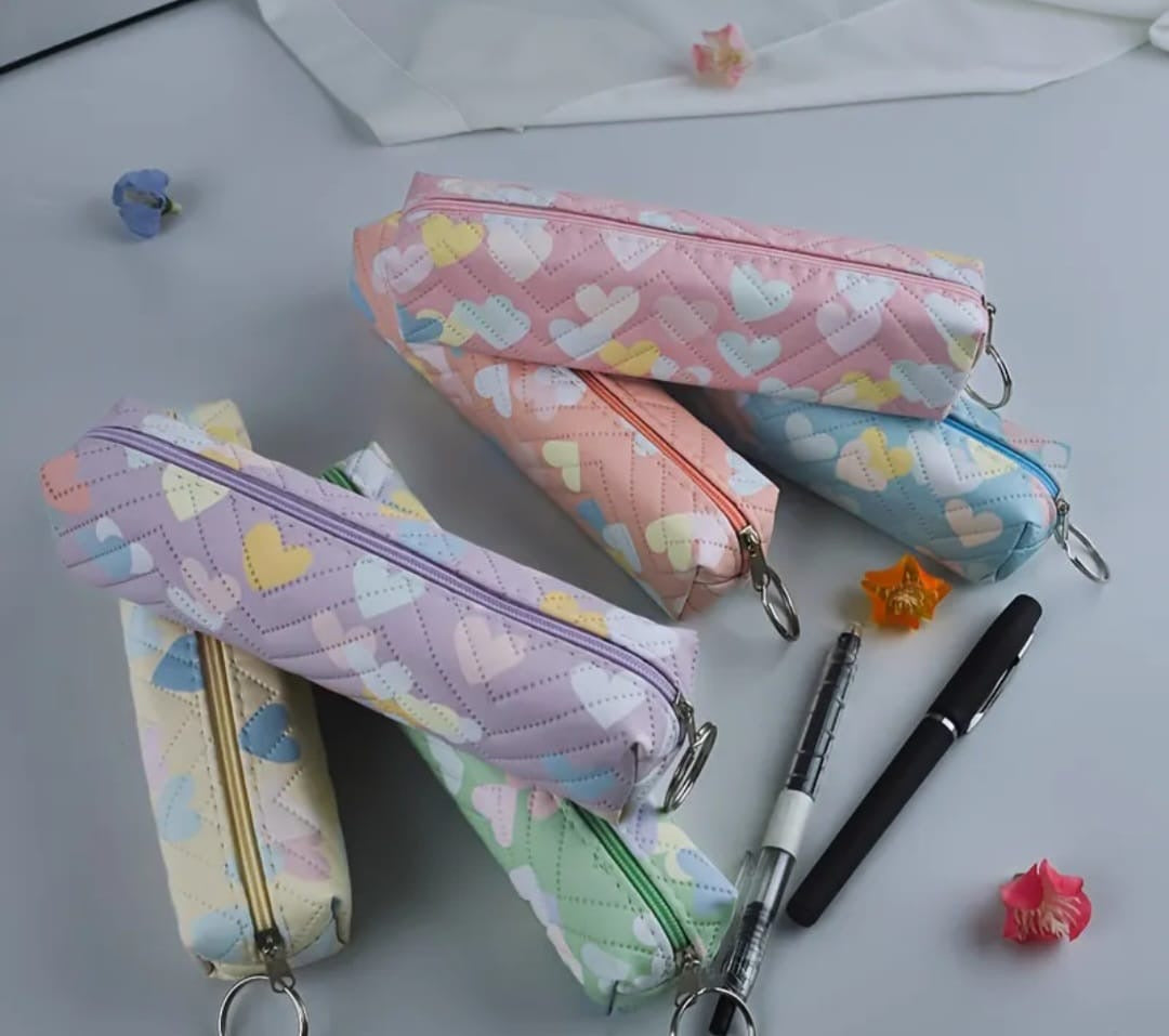 Pastel Heart Pattern Pencil Case
