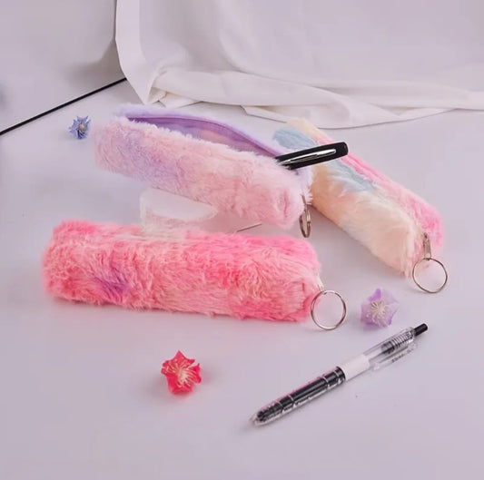 Fluffy Rainbow Plush Pencil Case
