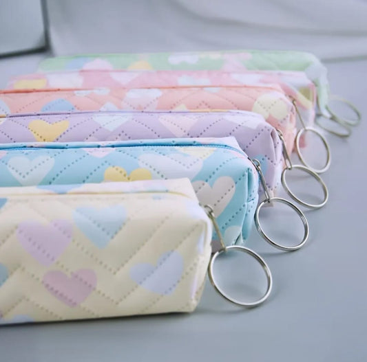 Pastel Heart Pattern Pencil Case